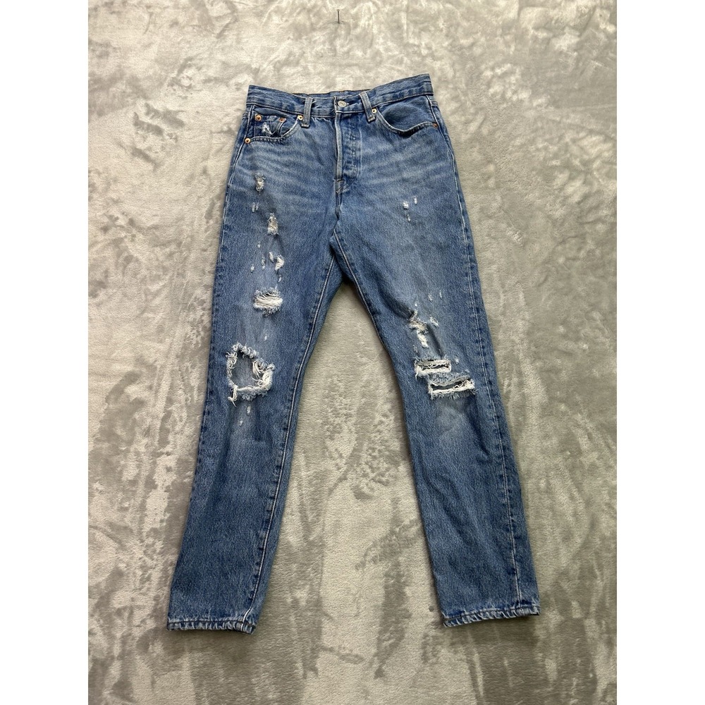 Levis Premium 501 S Big E Jeans Womens W25 L28 Blue Button Fly Distressed Chic